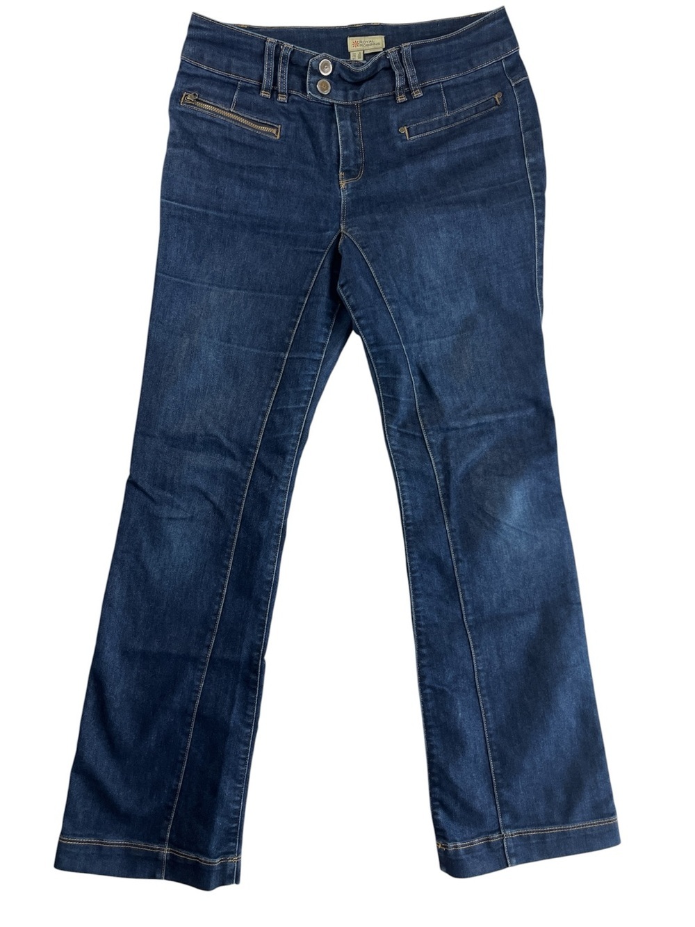 Royal Robbins Dark Wash Bootcut Jeans Size 8 Regular Double Button Stretch Denim